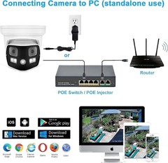 4K 8MP Dual Lens POE IP Camera 180° Panoramic Color Night Vision Metal Housing