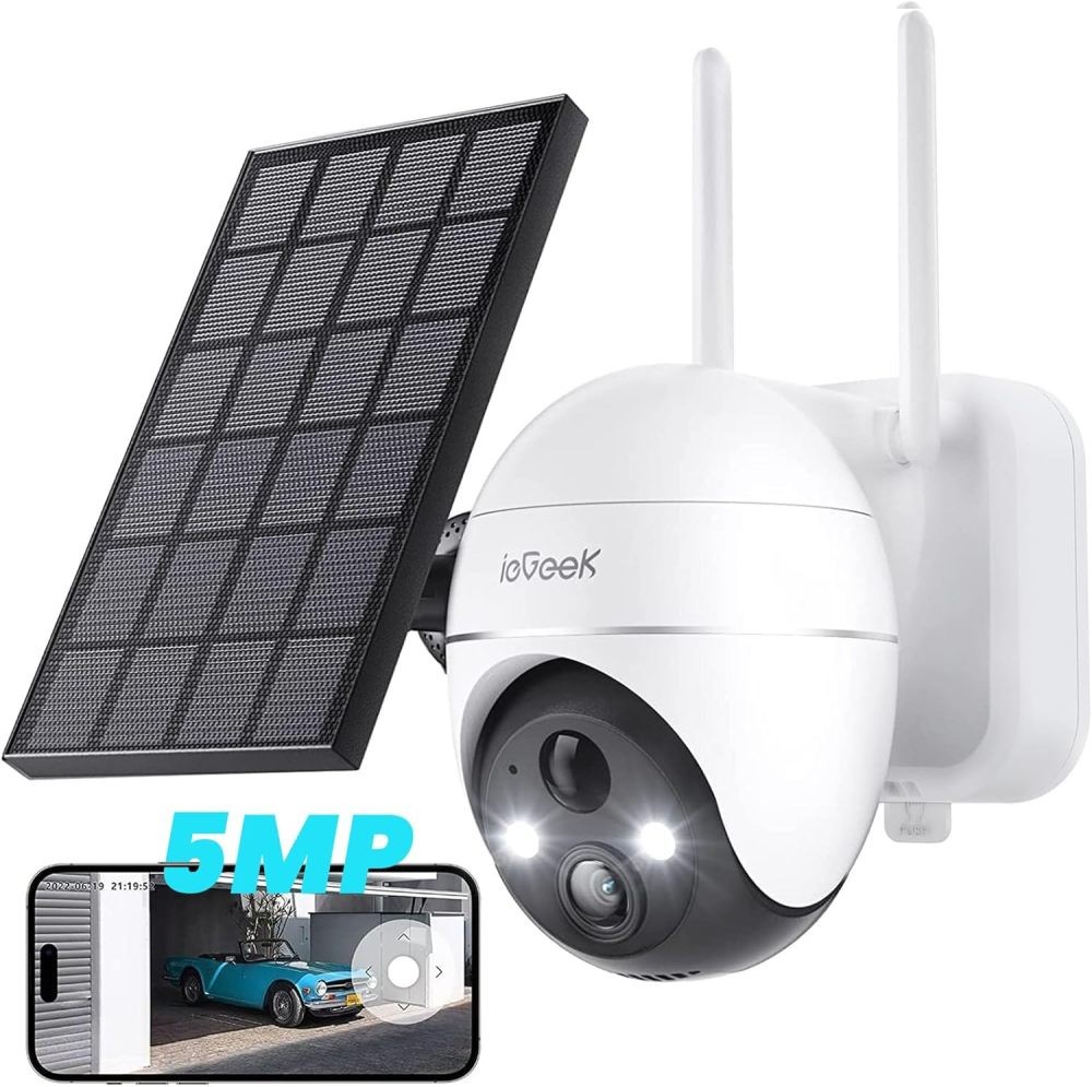 5MP Security Cameras Wireless Outdoor,Solar WiFi 360° PTZ Battery Powered，Ip66