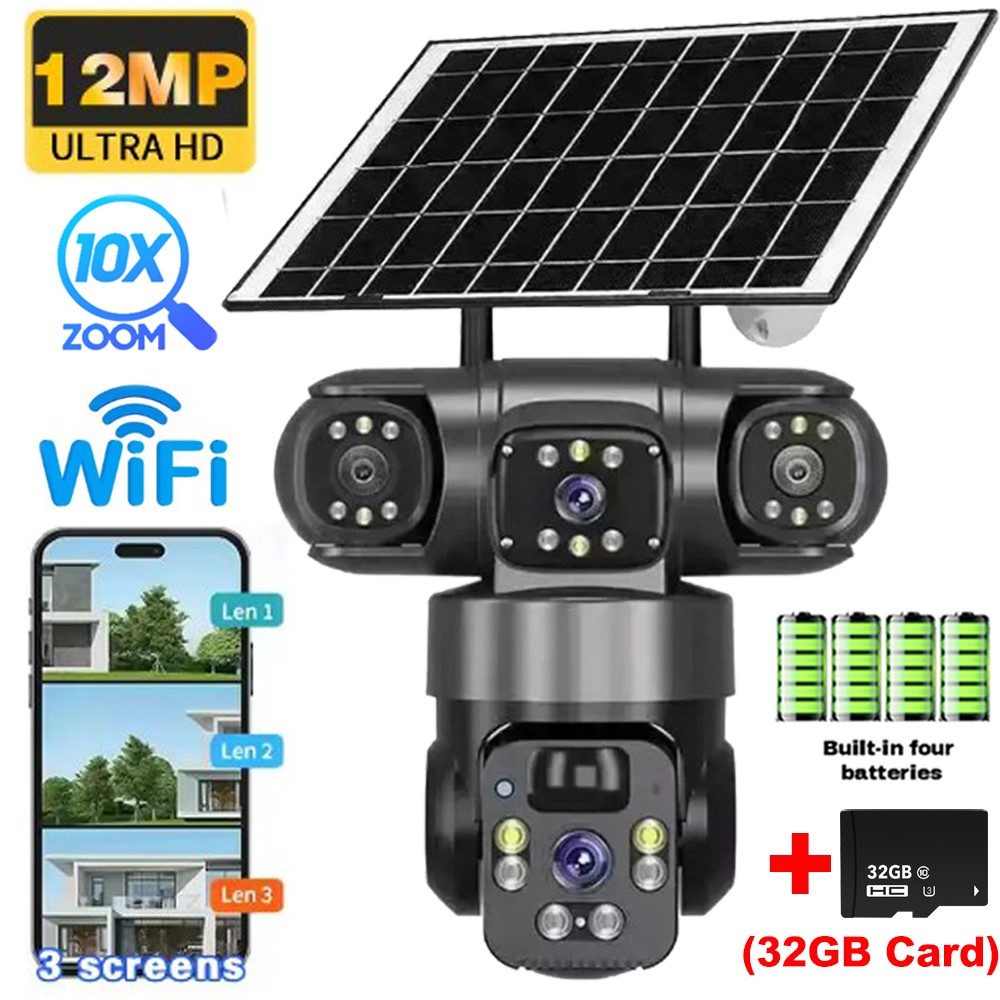Solar Battery Powered Wireless WiFi Outdoor Pan/Tilt Home Security Camera System