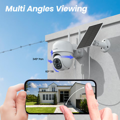 Cinnado 2K Wireless Solar Security Camera System 360° PTZ 4MP WIFI Outdoor Audio