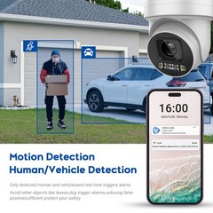 VIKYLIN 8MP 4K 5X ZOOM PTZ Turret Camera Dual Light Color IR Vision MIC Speaker