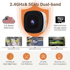 Girafit 3MP 2K Window Camera, 2.4GHz & 5GHz WiFi Indoor Cameras 1 Pack, White