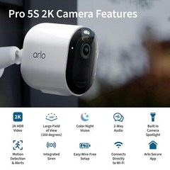 Arlo Pro 5S Spotlight Security Camera 2K 2-Way Audio Color Night Vision – White