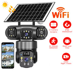 Solar Camera Outdoor Wireless WiFi 3 Lens Solar Security Camera Night Vision