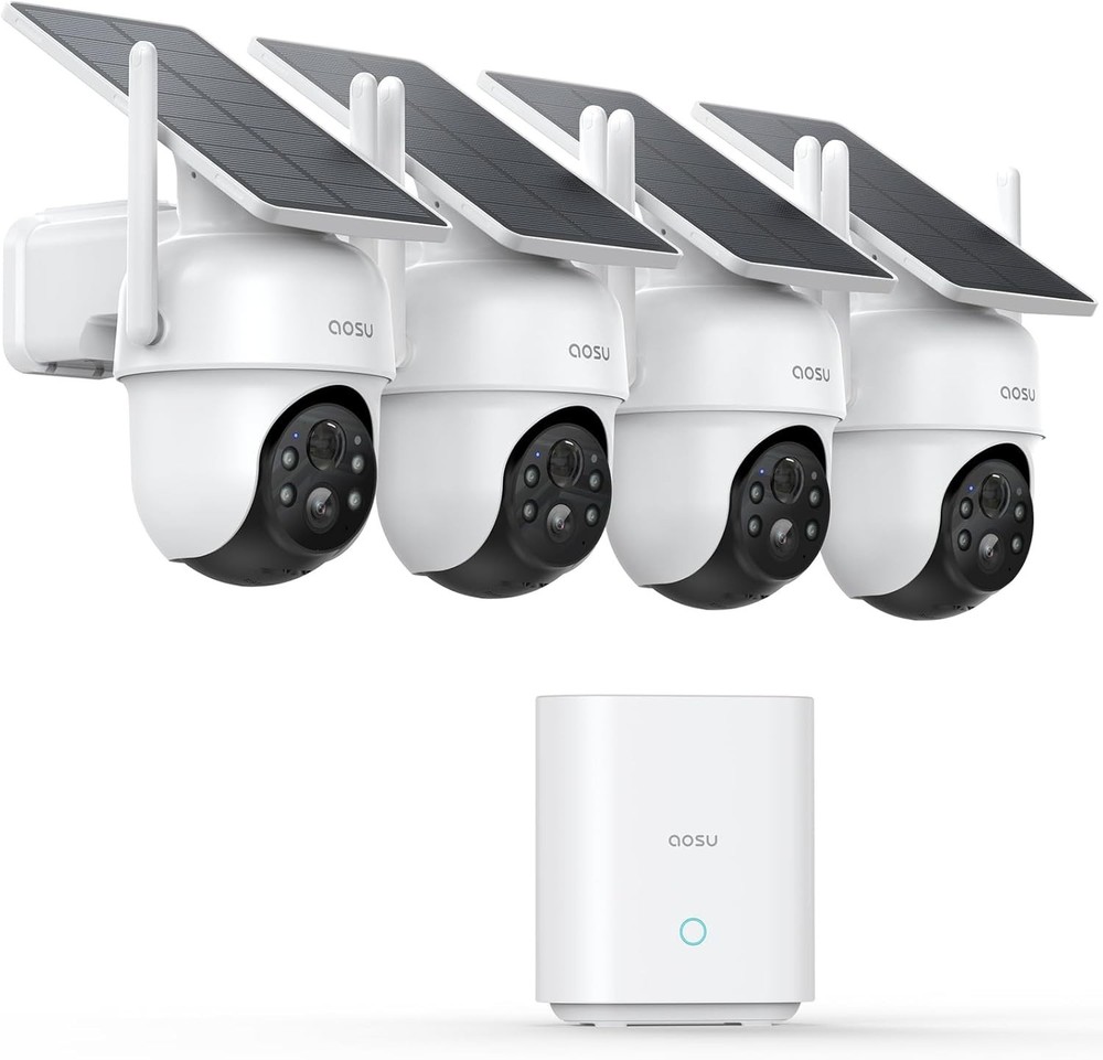 AOSU Solar Security Cameras Outdoor Wireless, 4 Cam-Kit, 2K Color Night Vision