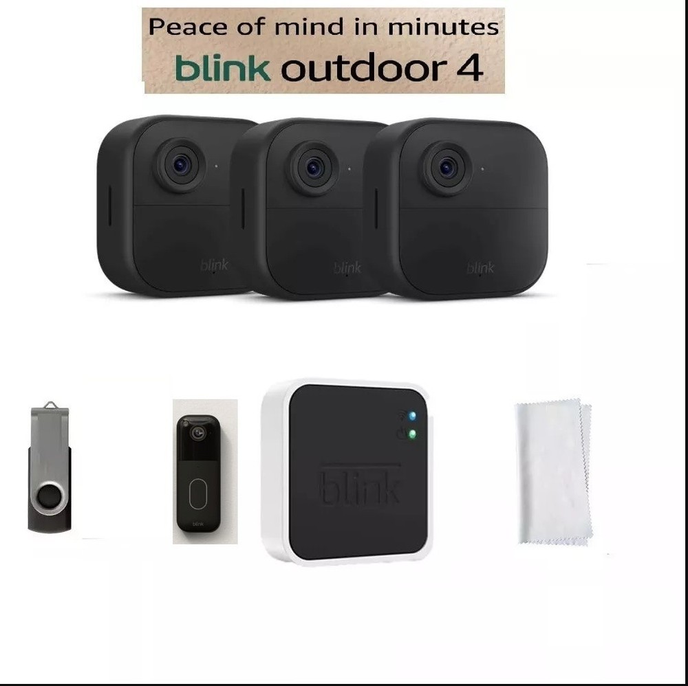 2024 Blink Outdoor 4 (4th Gen) 3 Camera + Dooebell Home Security System Kit NEW