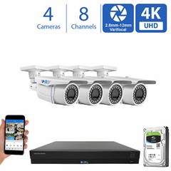 8 Channel Security Camera System 1TB DVR (4) 8MP CCTV Varifocal 4K Bullet Camera
